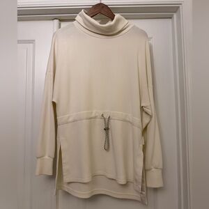 Varley Freya Cream Turtleneck Sweater with Drawstring